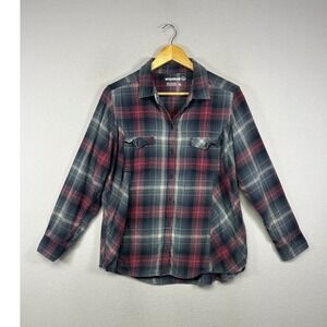 Cabincore Wolverine Women XL Red Gray Plaid Cotton Rayon Flannel Button Shirt